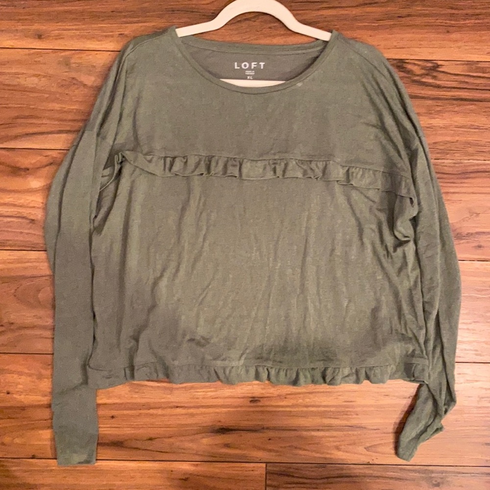 Loft Long sleeve green crop top with ruffle